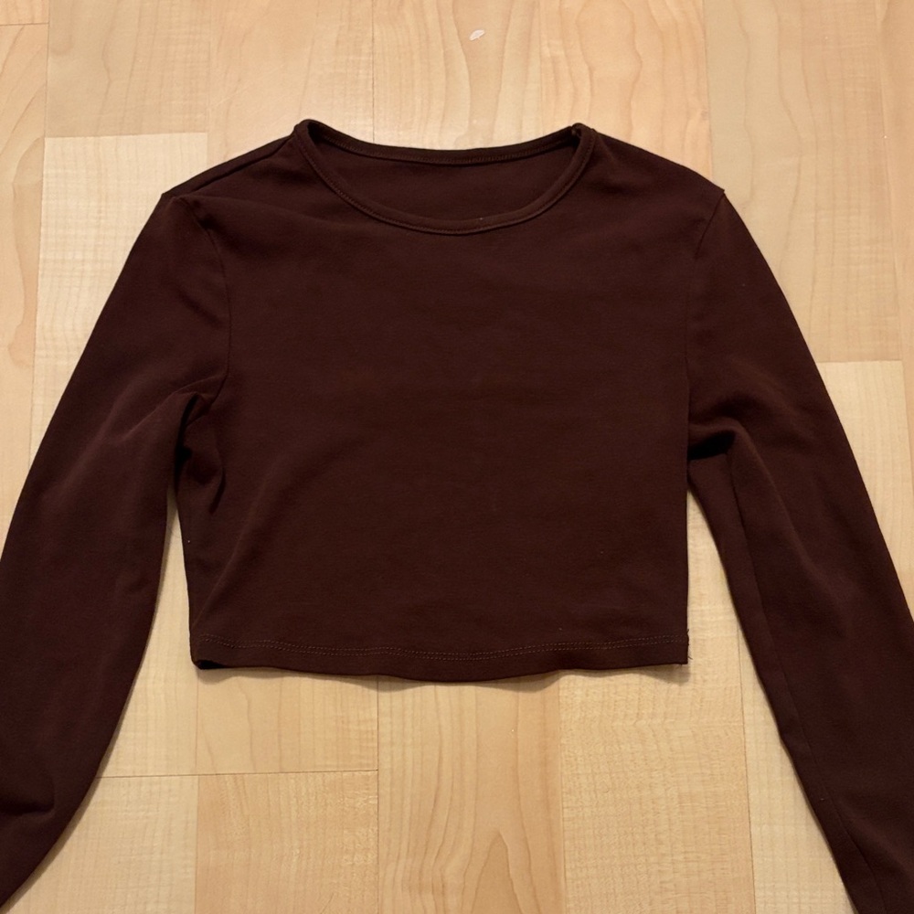 SHEIN Chocolate Brown Long Sleeve Crop Top